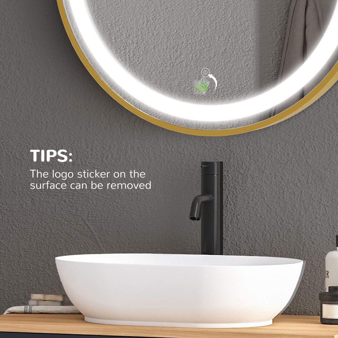 MCL Round LED Bathroom Mirror, Dimmable Lighted Wall Mount Mirror with 3 Colours, Time Display, Memory Function, Hardwired