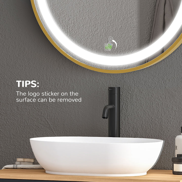 MCL Round LED Bathroom Mirror, Dimmable Lighted Wall Mount Mirror with 3 Colours, Time Display, Memory Function, Hardwired