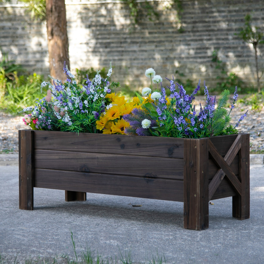 58L Garden Raised Bed Planter Grow Containers for Outdoor Patio Plant Flower Vegetable Pot Fir Wood, 100 x 36.5 x 36 cm, Carbonized Colour