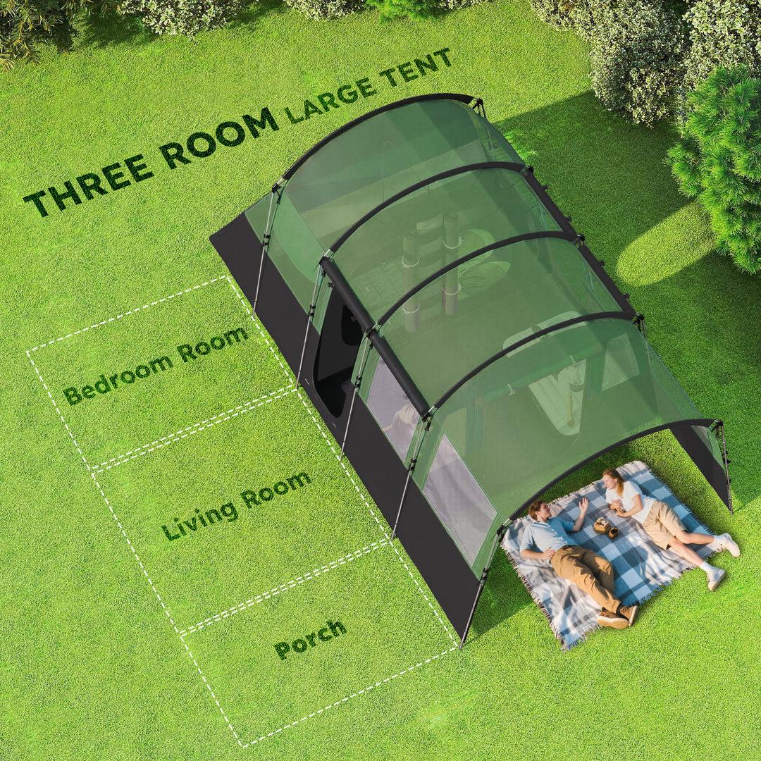 8-Person Camping Tent, Waterproof Family Tent, Tunnel Design, 4 Large Windows, Sleeping Cabins 3000mm Water Column Green