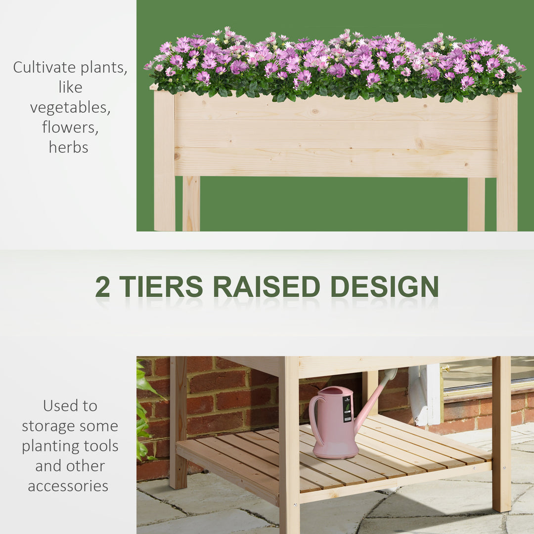 Outsunny Wooden Planter Elevated Garden Planting Bed Stand Outdoor Flower Box w/ Storage Shelf