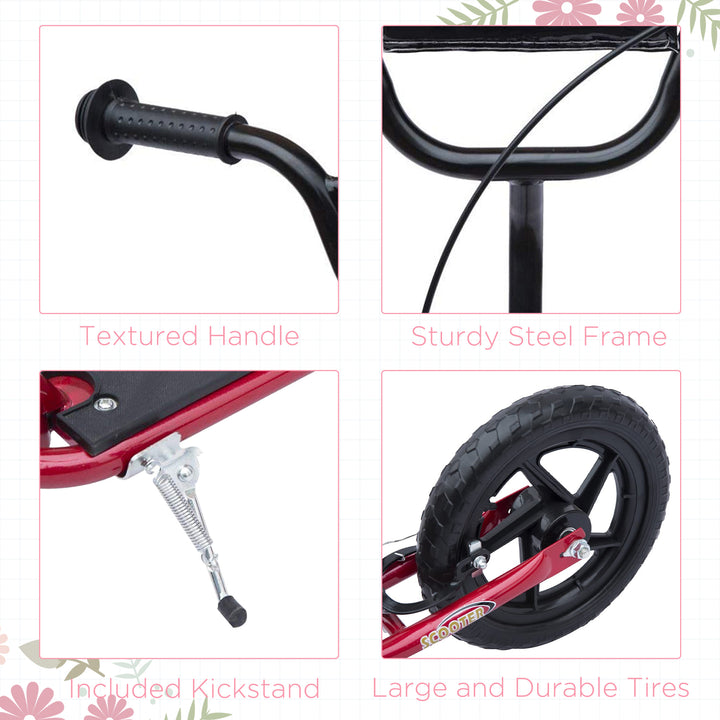 Kids Scooter Kick Scooter, with 12" EVA Tyres, Rear Brake, Big Wheels Scooter for 5-12 Years , Red