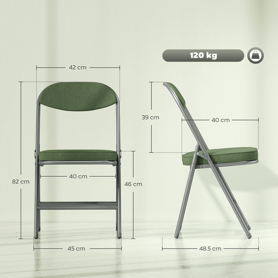 Set of Four Folding Corduroy Seat Chairs - Green