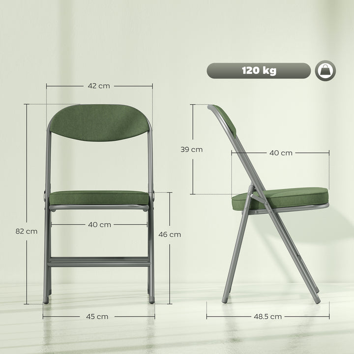 Set of Four Folding Corduroy Seat Chairs - Green