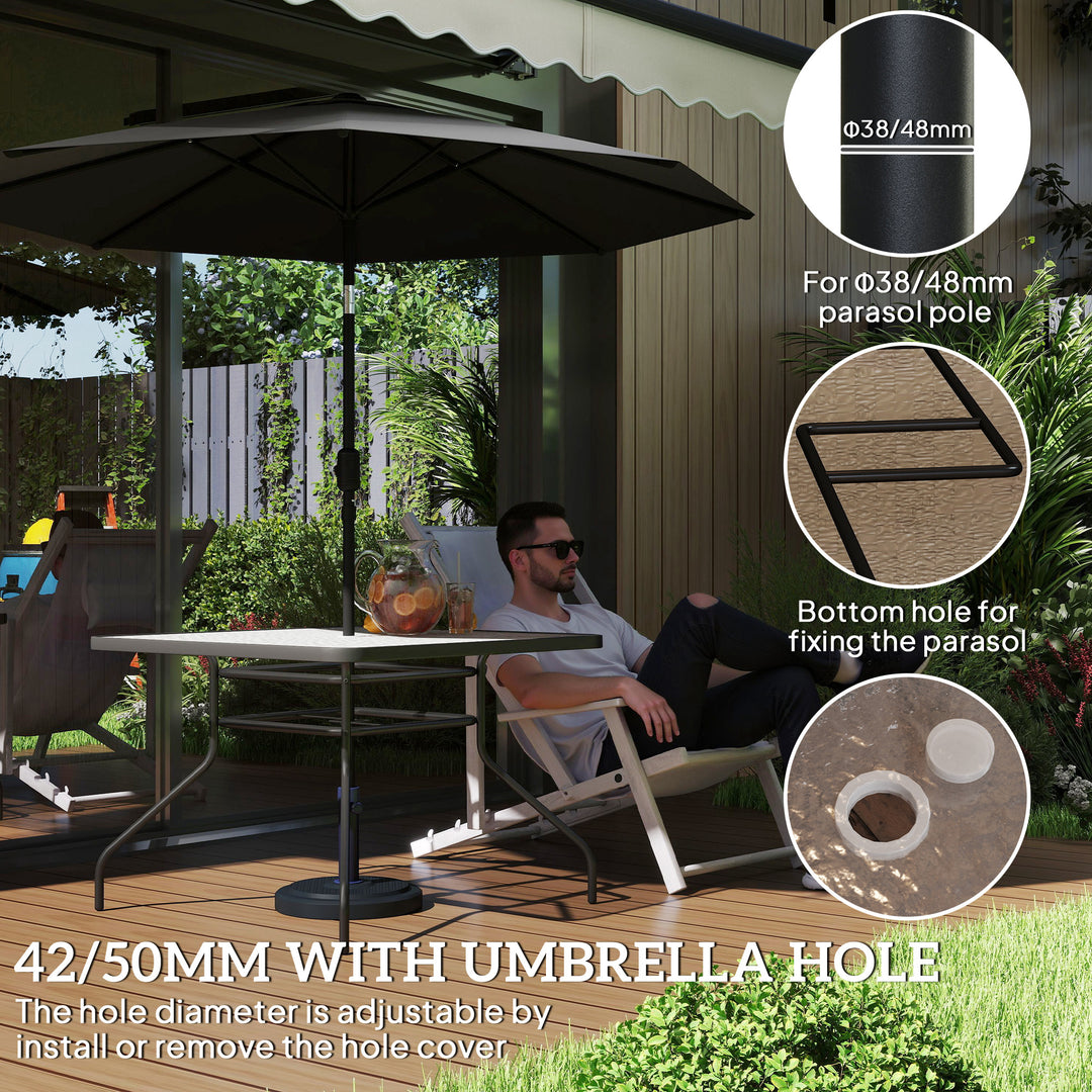 Square Garden Dining Table with Tempered Glass Top & Umbrella Hole, 100 x 100 cm