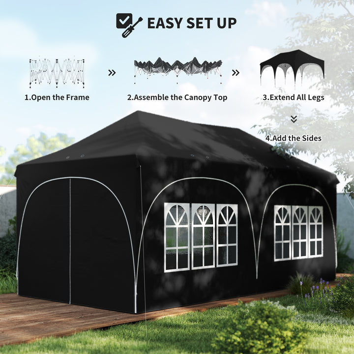3 x 6m Pop Up Gazebo Shelter with Sides, 6 Sandbags, Peak Top Garden P