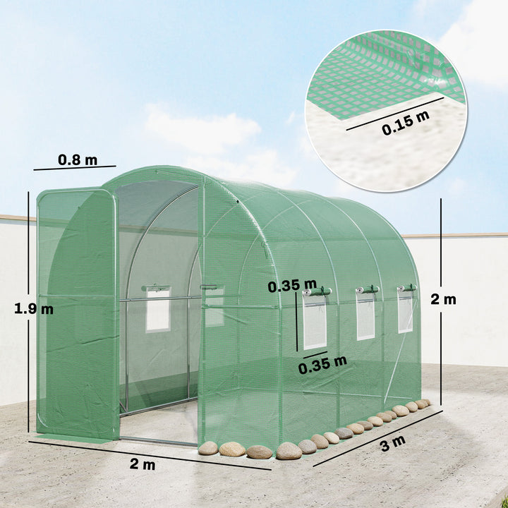 2 x 3 m Walk-in Polytunnel Greenhouse with Hinged Door and 6 Roll Up M