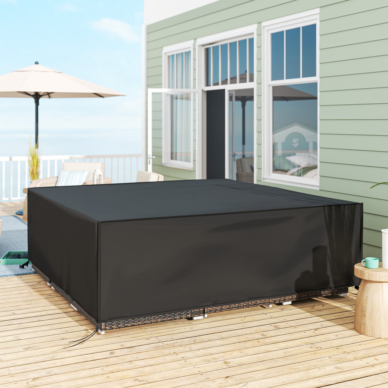 Large Patio Garden Furniture Set Cover 600D Oxford Square Waterproof, 230 x 230 x 70 cm, Black