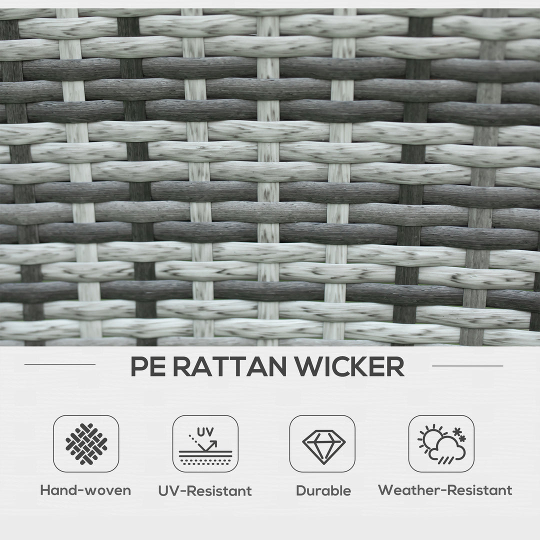 MCL 7-Piece Rattan Garden Furniture Set with Cushions, 6 Seater Garden Table and Chairs, Rattan Dining Set with 6 Armchairs, Rectangular Glass Top Table, Grey