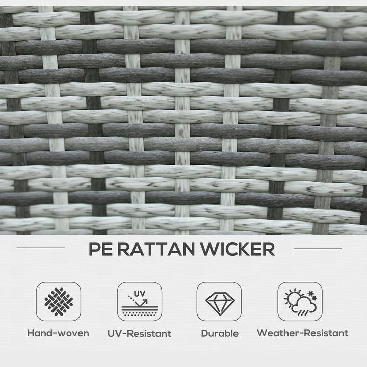 MCL 7-Piece Rattan Garden Furniture Set with Cushions, 6 Seater Garden Table and Chairs, Rattan Dining Set with 6 Armchairs, Rectangular Glass Top Table, Grey