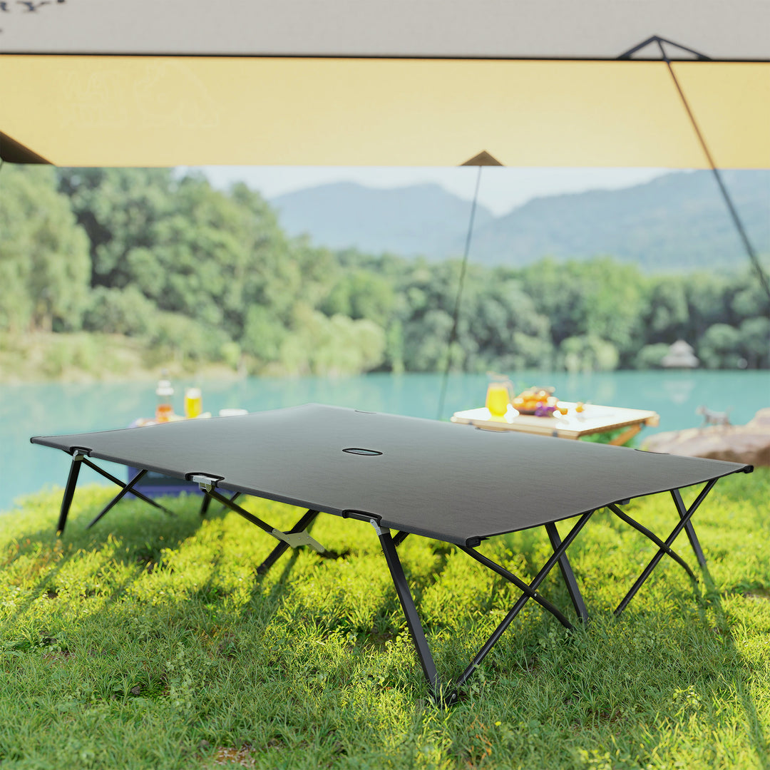 Double Camping Cot Bed, with Bag - Charcoal Grey