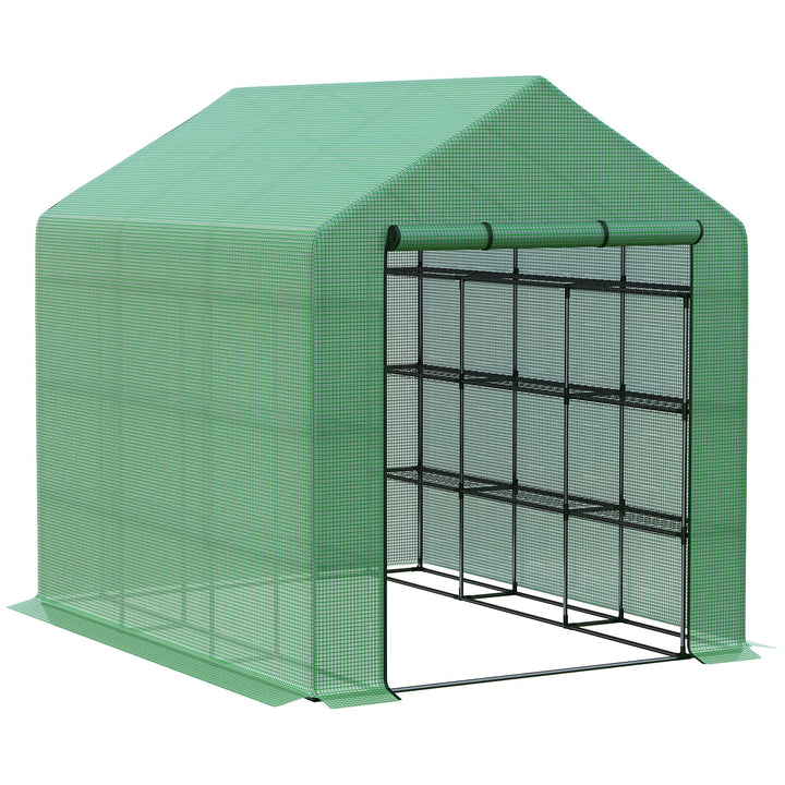 MCL Walk-in Greenhouse with 4 Tier 24 Shelves, Portable Grow House with Roll-up Zipped Door, 244 x 180 x 210cm, Green