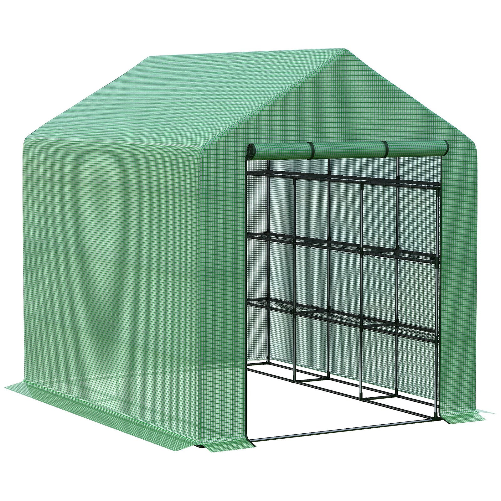 Walk-in Greenhouse with 4 Tier 24 Shelves, Portable Grow House with Roll-up Zipped Door, 244 x 180 x 210cm, Green