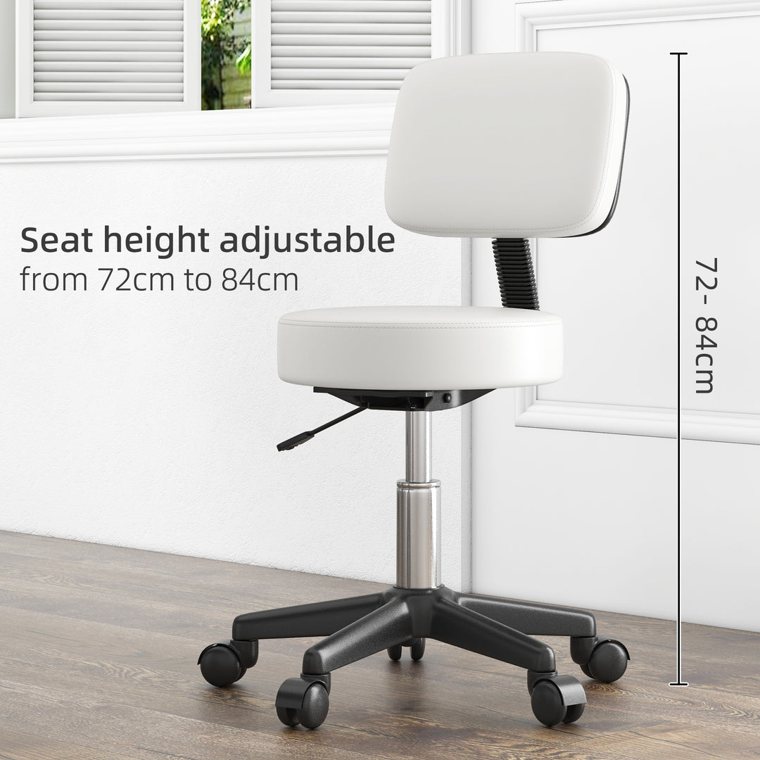 Beautician's Swivel Salon Chair w/ Padded Seat Back 5 Wheels Adjustable Height Salon Hairdressers Tattoo Spa Rolling Cushion Professional 48cm White