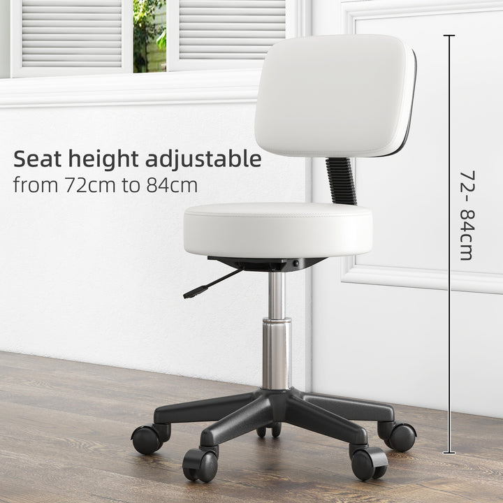 Beautician's Swivel Salon Chair w/ Padded Seat Back 5 Wheels Adjustable Height Salon Hairdressers Tattoo Spa Rolling Cushion Professional 48cm White
