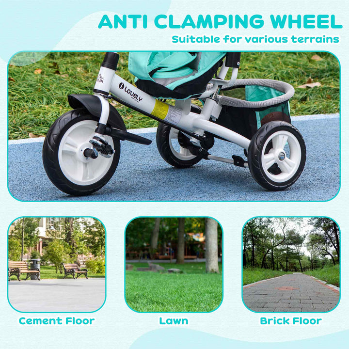 6 in 1 Kids Trike with Parent Handle, Canopy, 5-point Safety Belt, Storage, Footrest, Brake, for 1-5 Years, Green