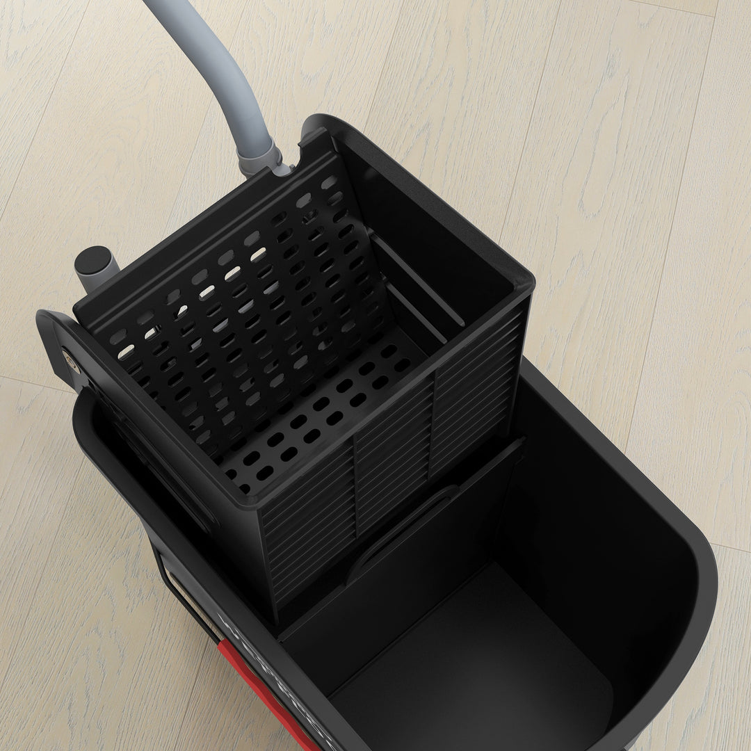 20L Compact Mop Bucket on Wheels, with Water Separation Panel - Black