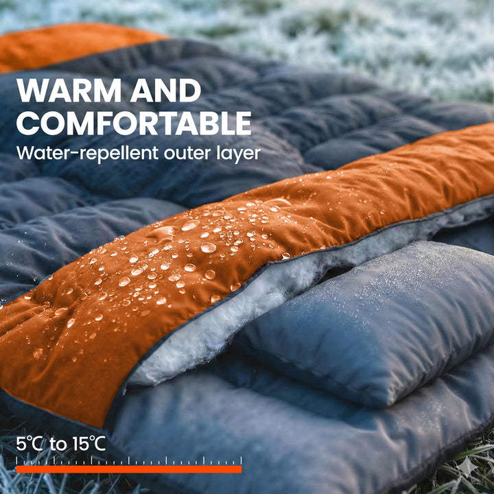 Double Sleeping Bag with 2 Pillows, 220 x 160 cm Extra-Large Sleeping 