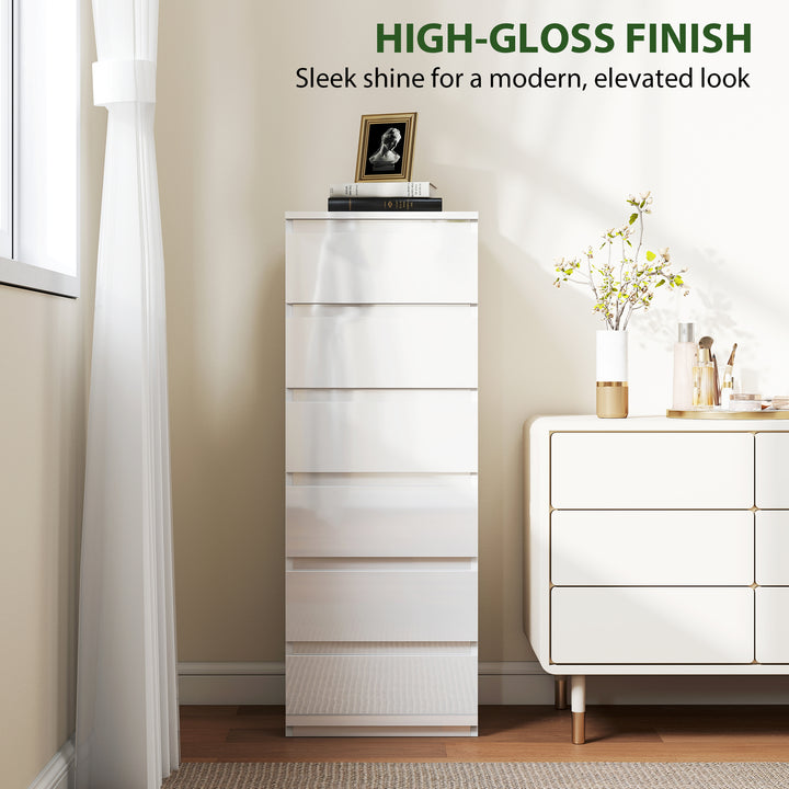 Chest of Drawers High Gloss Finish 6 Drawer Dresser Space Saving Slim - view 4