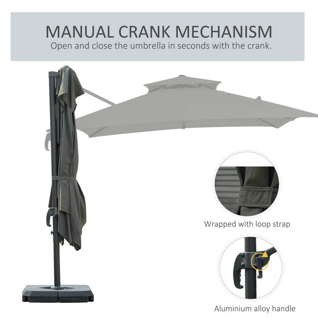 Cantilever Parasol 360 Degree Rotation Angle Adjustment Outdoor Market Garden Umbrella - Dark Grey