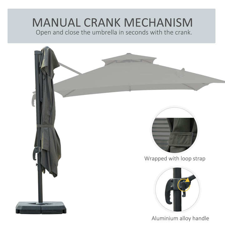 Cantilever Parasol 360 Degree Rotation Angle Adjustment Outdoor Market Garden Umbrella - Dark Grey