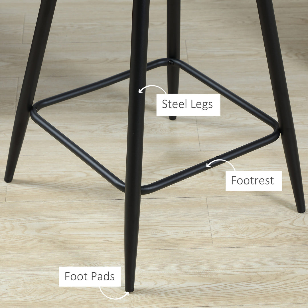 Bar Stools Set of 2, Velvet-Touch Fabric Counter Height Bar Chairs, Kitchen Stools with Steel Legs for Dining Area, Kitchen Island Barstools, Grey