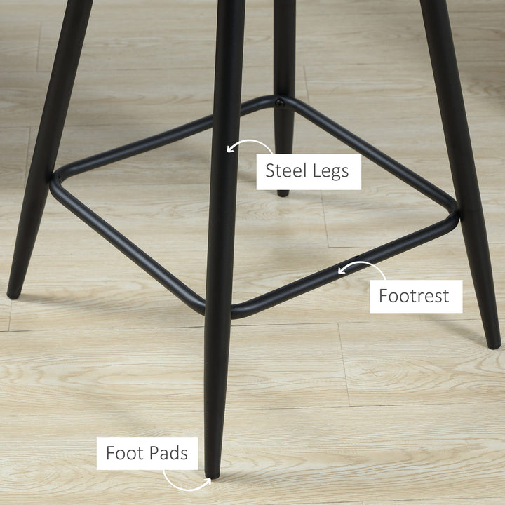 Bar Stools Set of 2, Velvet-Touch Fabric Counter Height Bar Chairs, Kitchen Stools with Steel Legs for Dining Area, Kitchen Island Barstools, Grey