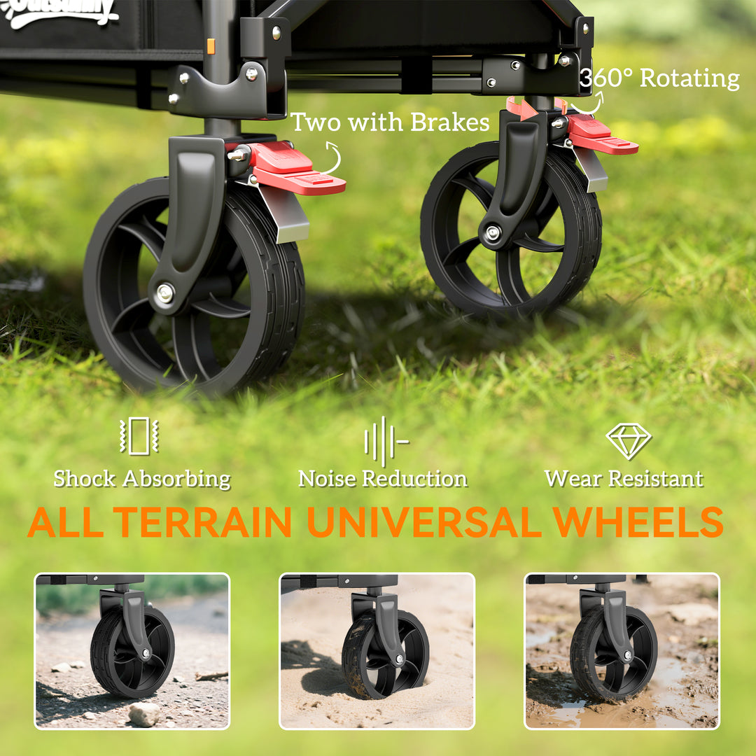 Festival Trolley on Wheels, 150L Folding Camping Trolley Cart with Openable Sides, Adjustable Handle and Brakes for Shopping Beach Garden Fishing, Black