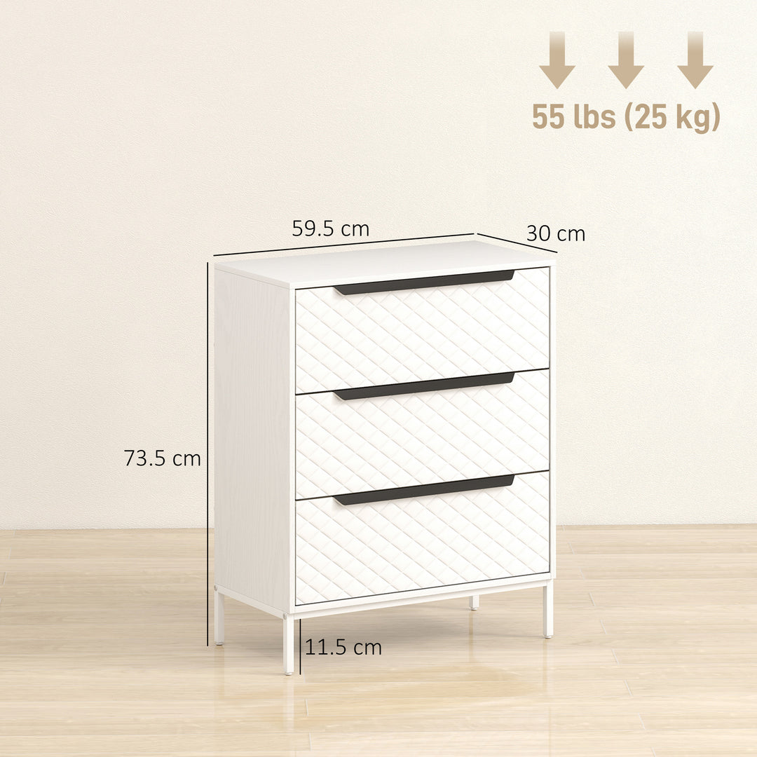 Chest of Drawers, Dresser with 3 Fabric Drawers and Aluminium Handles 