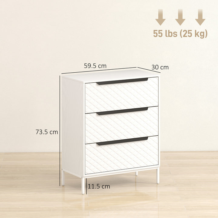 Chest of Drawers, Dresser with 3 Fabric Drawers and Aluminium Handles 