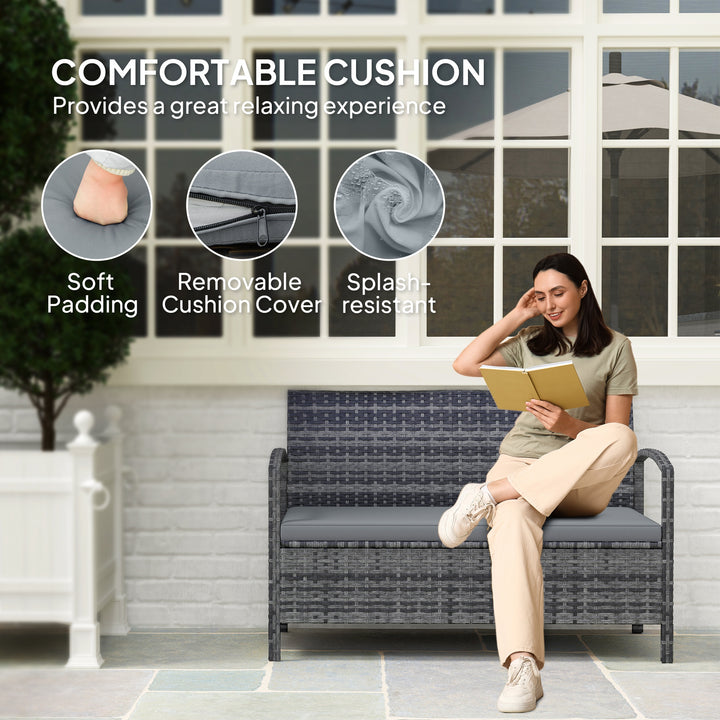 125L Storage Garden Bench, with Cushion - Grey