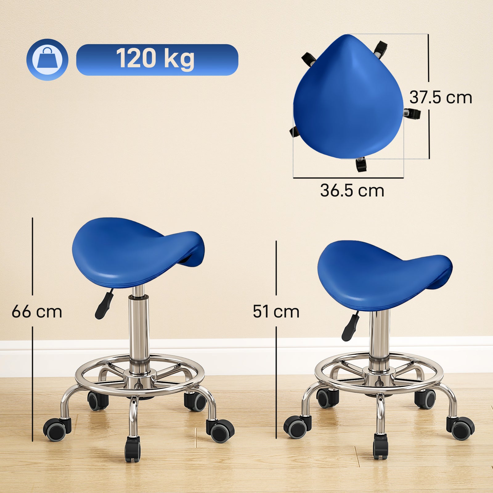 Salon Saddle Stool, Rolling Saddle Chair for Massage, Spa, Clinic, Bea