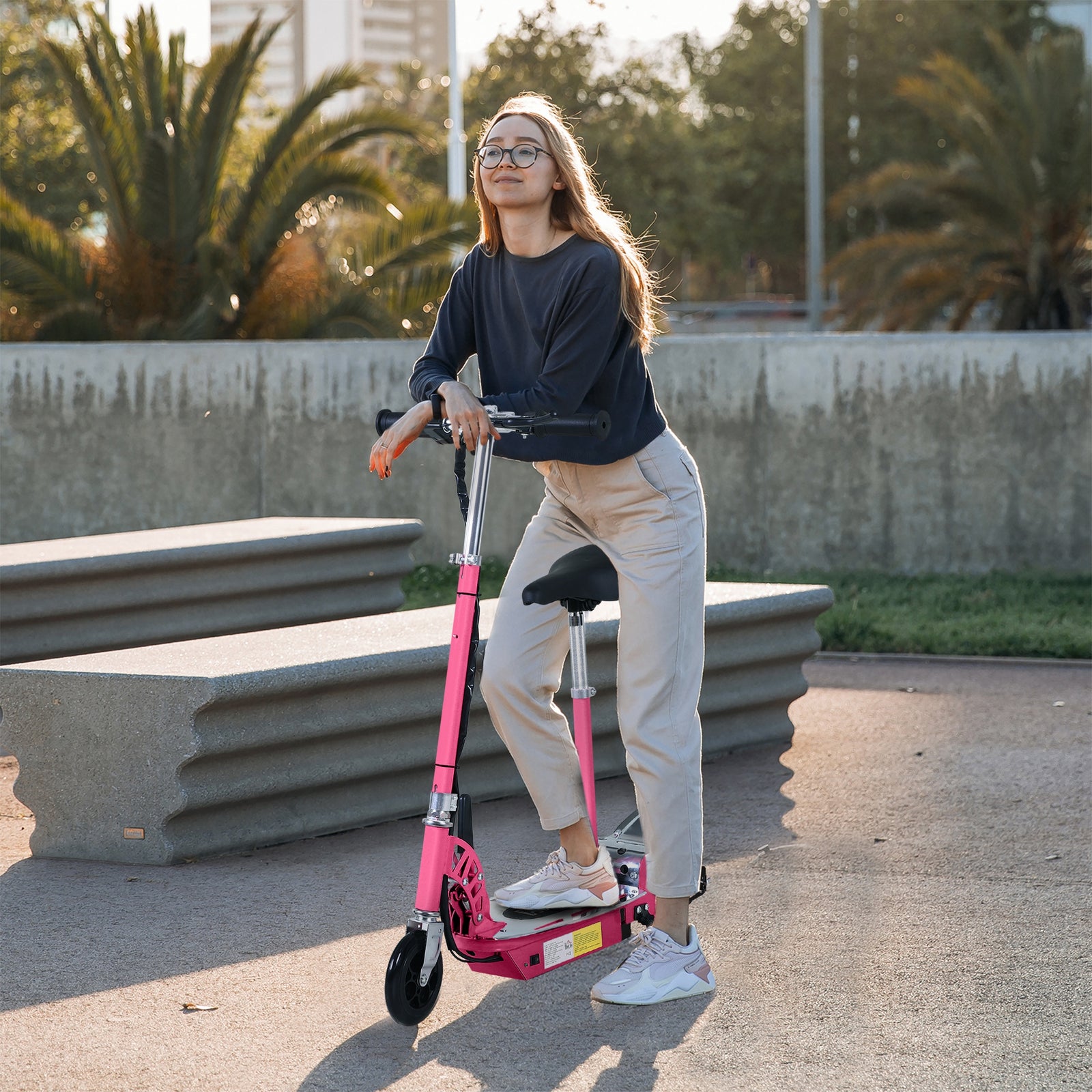 Electric Scooter for Kids, Foldable Powered Scooters for Age 7-12 with 120W Motor, Up to 10 KM/H & 8 KM, Adjustable Ride on Toy (Pink)