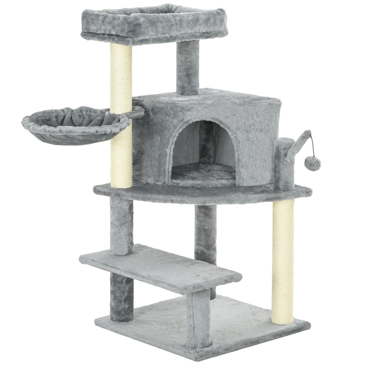 PawHut Sisal 100cm Cat Tree Tower with Sisal Scratching Post Grey | Aosom UK