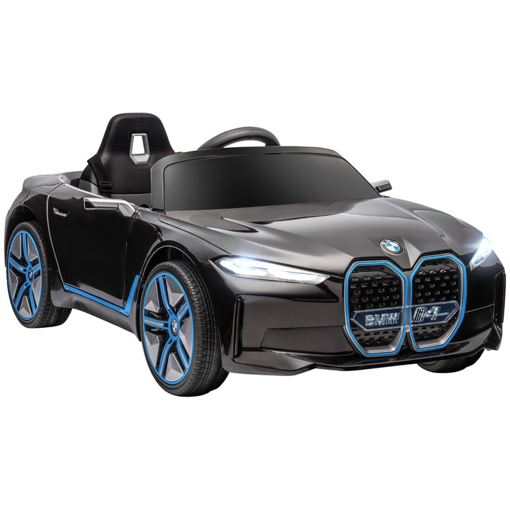 BMW i4 Licensed 12V Kids Electric Ride-On Car, with Remote Control, Portable Battery, Music, Horn, Headlights - Black
