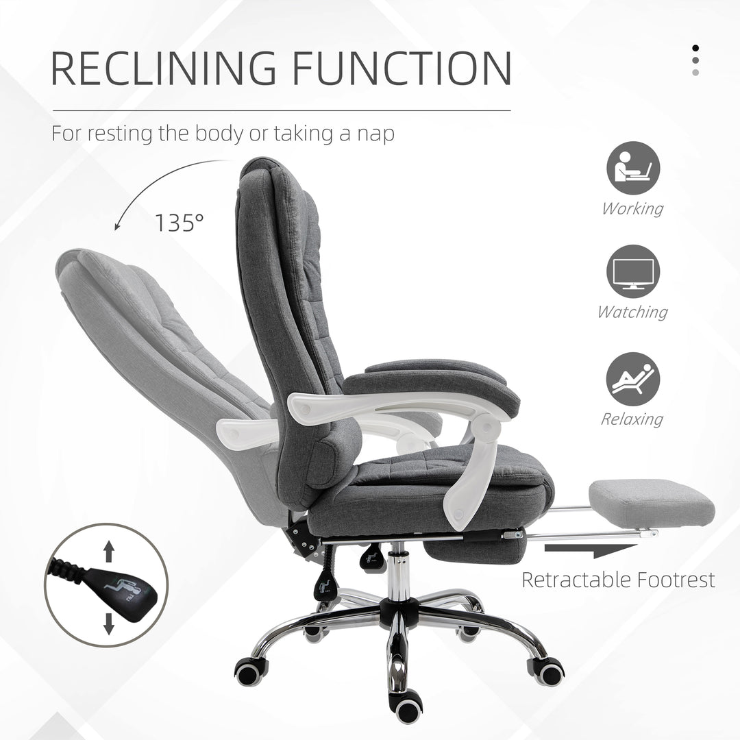 Vinsetto Executive Desk Chair with Tilt Function, Rolling Task Recliner with Retractable Footrest for Home Office, Working, Grey