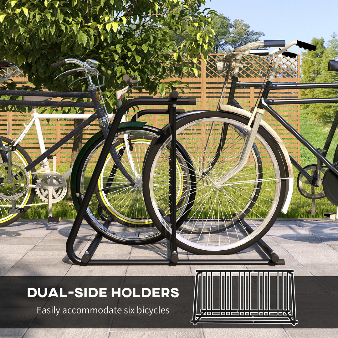 Bike Stand, Double-sided Bike Rack Floor Stand for 6 Bicycles, Kids/Mountain/Road Bikes Garage Indoor Outdoor Use