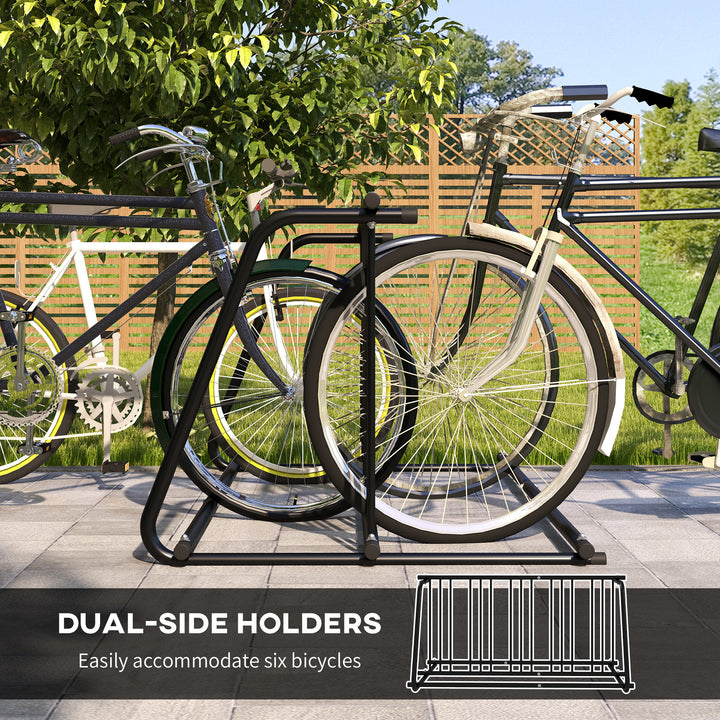 Bike Stand, Double-sided Bike Rack Floor Stand for 6 Bicycles, Kids/Mountain/Road Bikes Garage Indoor Outdoor Use