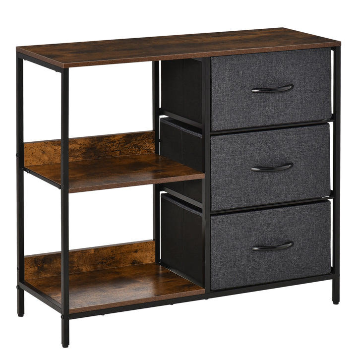 HOMCOM Storage Dresser: 3 Fabric Drawers & 2 Display Shelves in Black for Living Room & Bedroom | Aosom UK