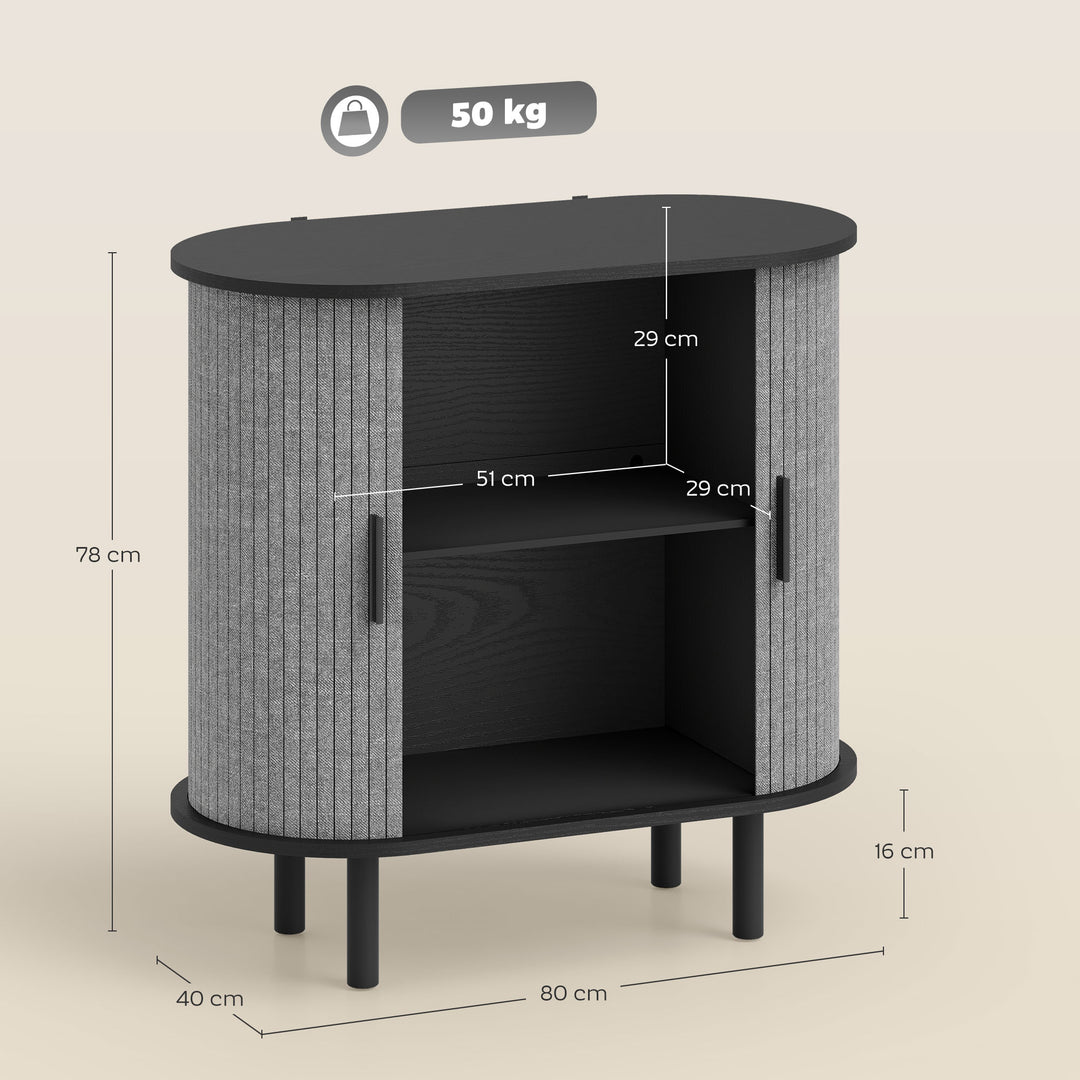 MCL Tambour Sideboard with Fluted Sliding Doors, Modern Kitchen Cupboard with Storage Shelves and Wooden Legs, Grey