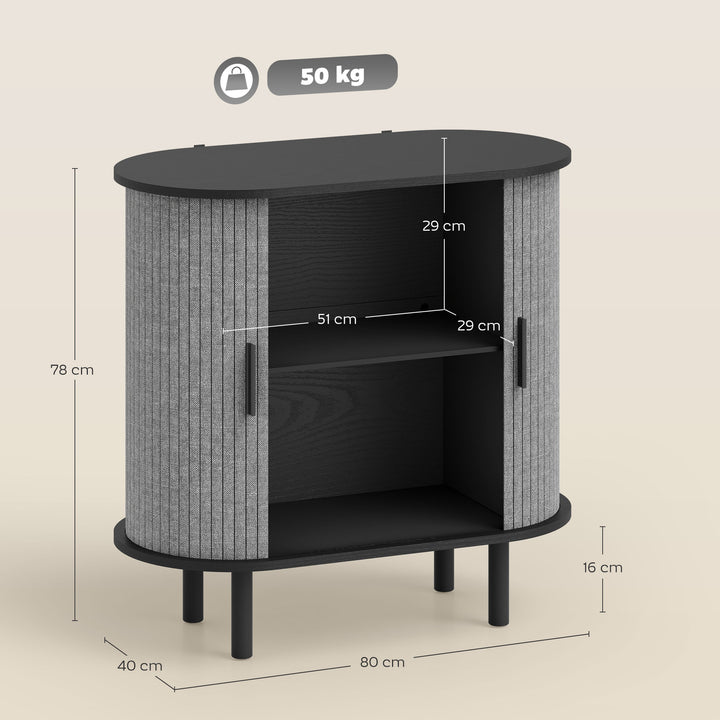 MCL Tambour Sideboard with Fluted Sliding Doors, Modern Kitchen Cupboard with Storage Shelves and Wooden Legs, Grey