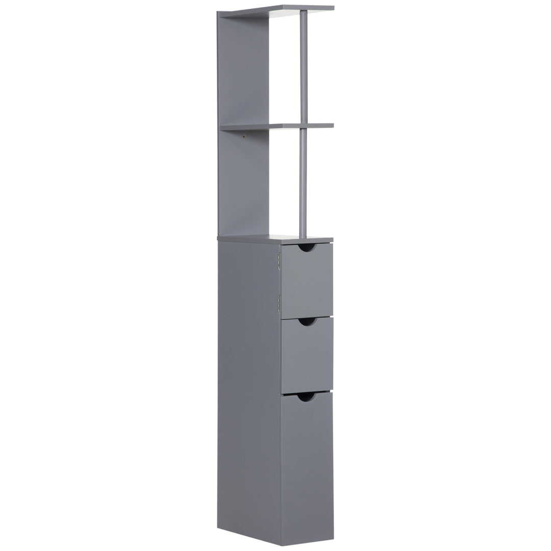MCL Tall Bathroom Cabinet, Freestanding Bathroom Storage Cabinet with 2-Tier Shelf and Drawers, Narrow Cupboard Storage Unit, Grey