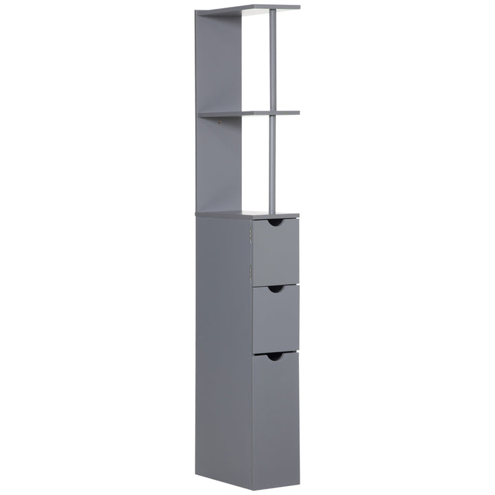 MCL Tall Bathroom Cabinet, Freestanding Bathroom Storage Cabinet with 2-Tier Shelf and Drawers, Narrow Cupboard Storage Unit, Grey
