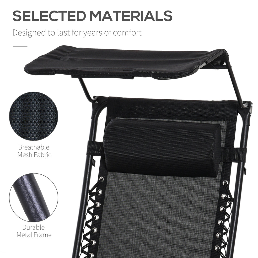 MCL Folding Zero Gravity Sun Lounger, with Sun Canopy - Black