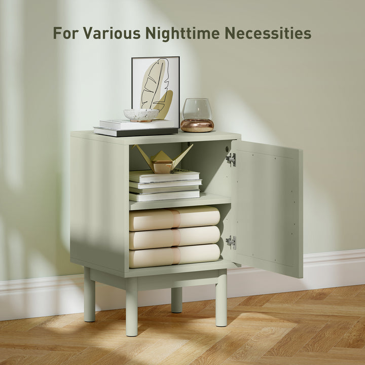 Rattan Bedside Table for Bedroom - Light Green