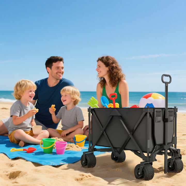 Folding Garden Trolley, Cargo Traile on Wheels, Collapsible Camping Trolley, Outdoor Utility Wagon, Dark Grey
