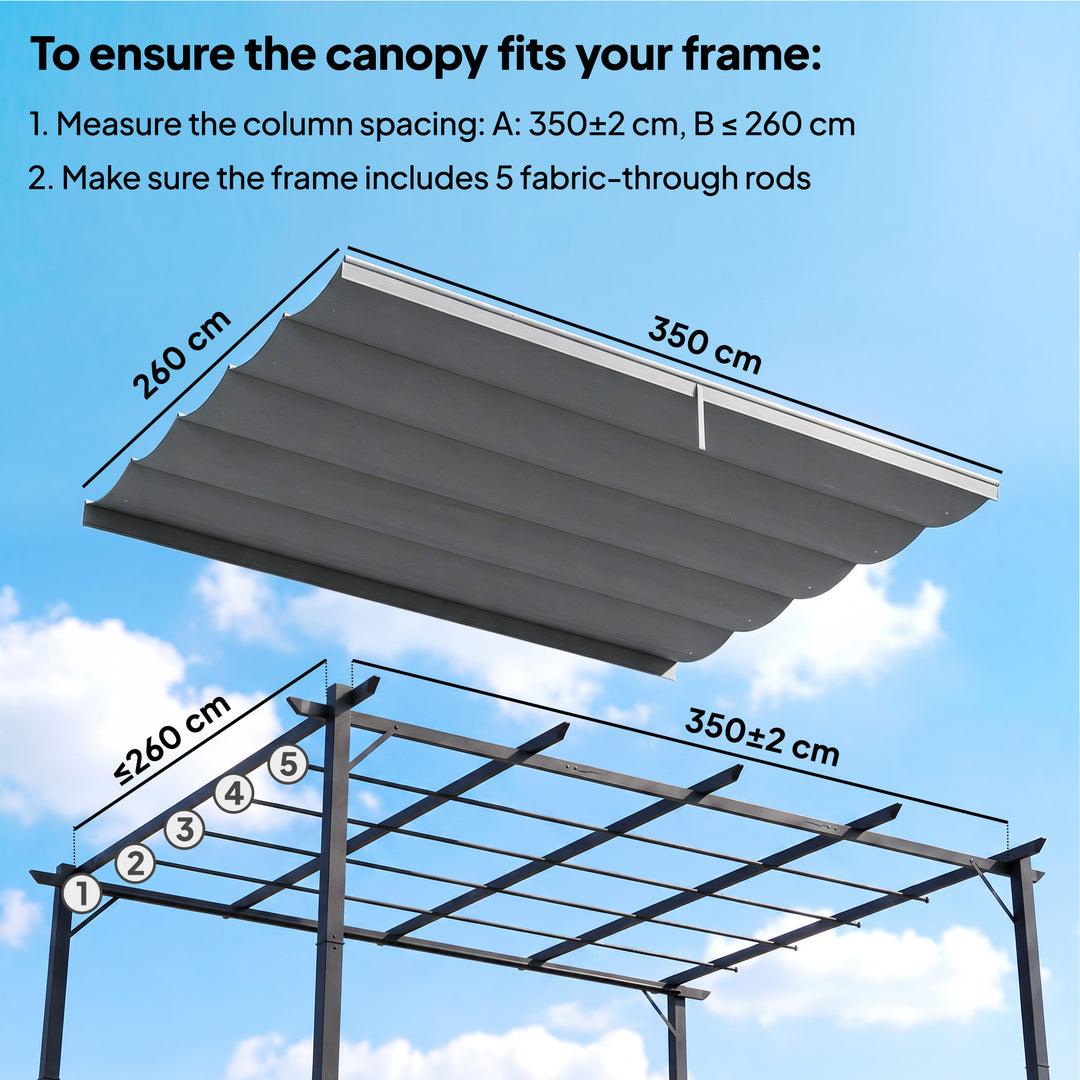 Retractable Pergola Cover, 3.5 x 2.6 m Replacement Canopy Fabric for 4