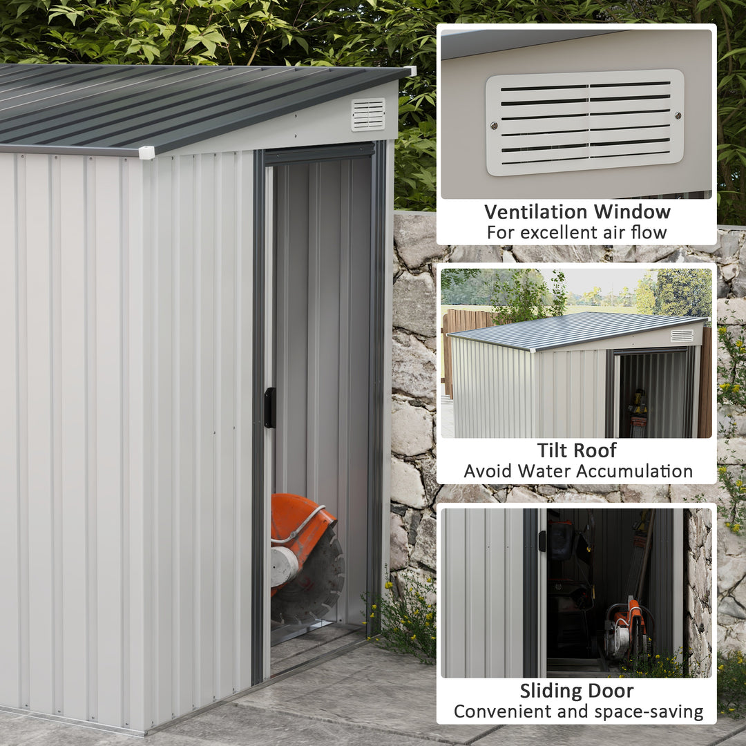 7 x 5ft Galvanised Metal Shed, with Sliding Door - White