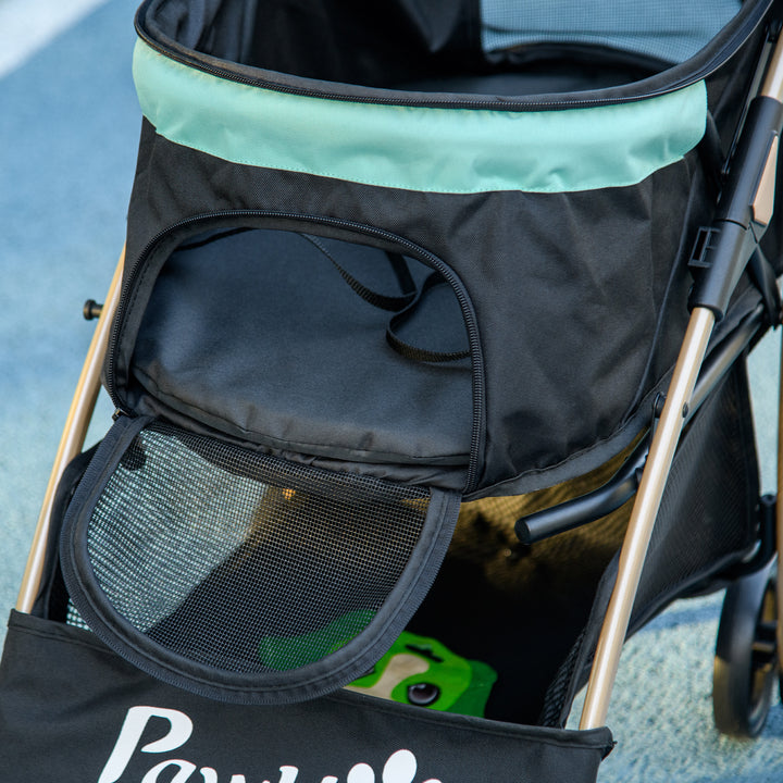 Pet Stroller for Small and Miniature Dogs, with Rain Cover - Green