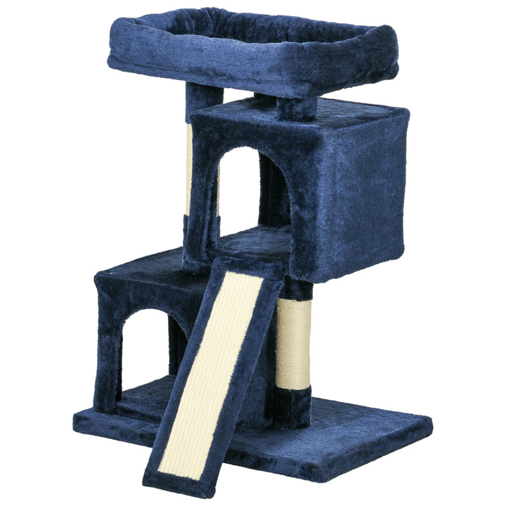 PawHut Sisal Cat Activity Tree, Rest & Play Centre with 2 Houses, Durable, Navy Blue | Aosom UK